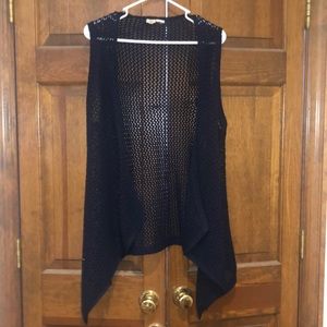 Dark Blue “net” style sleeveless shawl cardigan